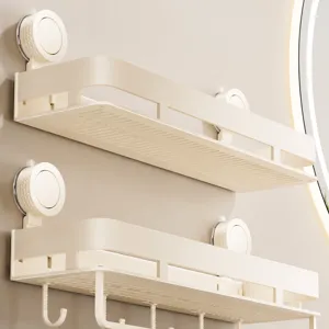 Badezimmer Saugnapf Regal, lochfreies doppeltes Wandregal mit Ablauflöchern für Dusche.