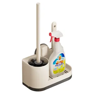 Cream style wall-mounted toilet brush holder set for bathroom organization and cleaning