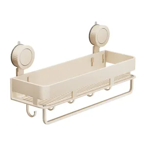Wandmontiertes Badezimmer Saugkorb Regal Organizer mit Handtuchstange und Haken.