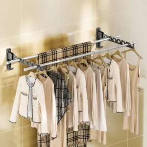 Wall-mounted folding clothes drying rack punch-free drying pole for balcony and bathroom