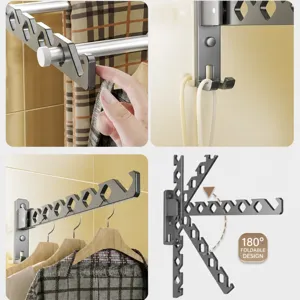 Wall-mounted folding clothes drying rack for balcony, bathroom and indoor use with multi-hole.