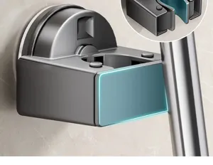 Wall mounted suction mop holder bathroom organizer heavy duty broom clip gripper rack