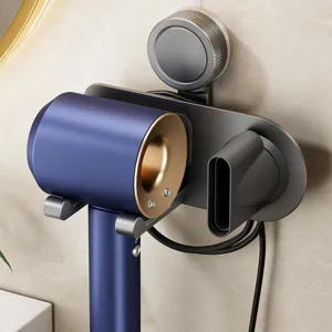 Suction Hair Dryer Holder Punch Free Wall Mounted Blow Dryer Storage Rack With Nozzle Bracket Bathroom Organizer