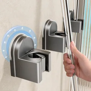 Punch-Free Wall-Mounted Mop Holder Suction Cup Broom Brush Clip Hook Bathroom Storage Rack Household Organizing Tool