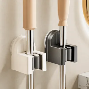 Wall-mounted mop holder punch-free broom clip bathroom storage organizer rack tool