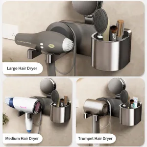 Suction cup hair dryer holder bathroom wall mounted storage rack multi functional organizer