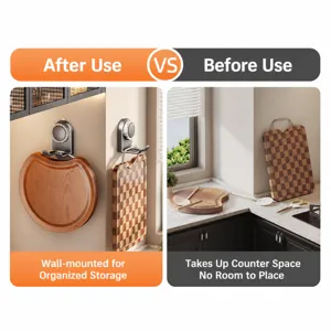 Kitchen cutting board suction cup wall mounted rack punch free kitchen storage organizer