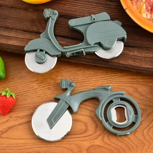 Creative Motorcycle Pizza Cutter Stainless Steel Pizza Wheel Slicer With Bottle Opener Cute Bike Shaped Kitchen Gadget