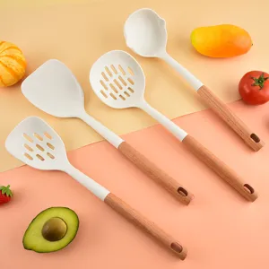 Ensemble d'ustensiles de cuisine en silicone avec poignée en bois ustensiles de cuisson