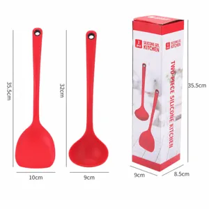 Silicone spatula and soup ladle cooking utensil set for non-stick cookware, heat resistant.