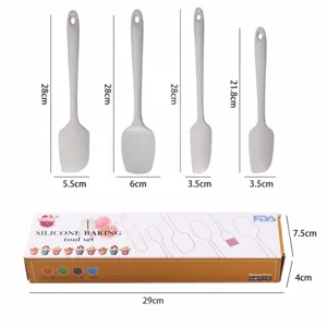 One-piece food-grade silicone baking spatula set, 4pcs heat-resistant tools for cream.