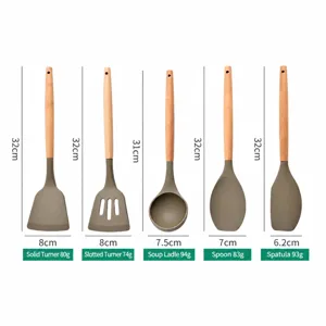 Set di utensili da cucina in silicone con manico in legno tabella delle specifiche.