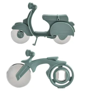 Creative motorcycle pizza cutter with stainless steel wheel, funny scooter kitchen tool.