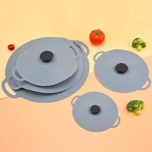 Set di coperchi in silicone grigio, pratiche coperture elastiche per ciotole e pentole.