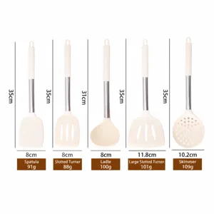 Set di utensili da cucina in silicone con manici in acciaio inossidabile dimensioni