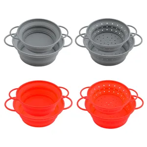Collapsible Silicone Colander Set Kitchen Fruit Vegetable Strainer Basket 2 Pack