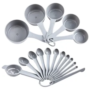 Plastik Messlöffel und Messbecher Set 17 Stk grau Backen Küche Kochen Werkzeuge mit Ring