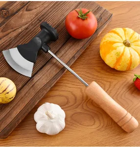 Stainless steel meat tenderizer hammer with wooden handle for kitchen cooking tools.