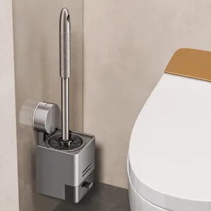Wall mounted toilet brush set with holder, space saving bathroom cleaning tool holder