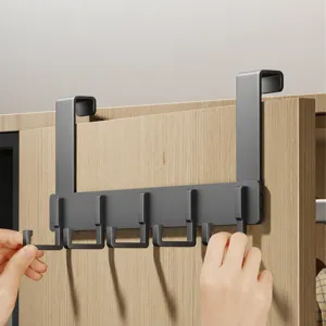 Over-the-door hook punch-free metal storage hanger for kitchen wardrobe dorm 5 hooks