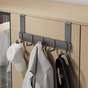 Over the door hook metal multi hook black hanger for cabinet door dormitory kitchen