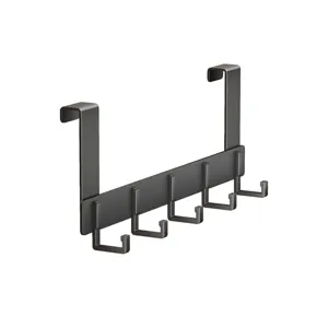 Over the door hook 5 hooks black metal hanging rack for kitchen cabinet dorm storage