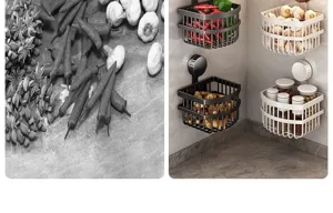 Cesta de almacenamiento con ventosa de pared detalle para cocina ajo y jengibre