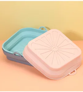 Foldable square silicone air fryer pot baking mat heat-resistant kitchen tool detail view.