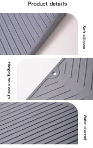 Détail de tapis d'égouttoir à vaisselle en silicone montrant matériau souple et canaux d'eau efficaces.