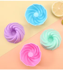 Silicone mini cake mold set, colorful spiral bundt pans for baking chiffon cakes and desserts.