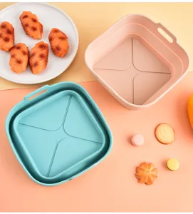 Faltbarer quadratischer Silikon-Heißluftfritteuse Topf hitzebeständiges Backblech Matte neu