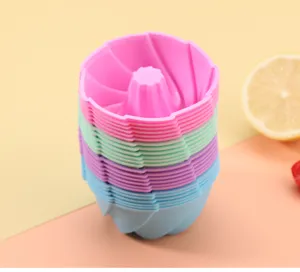 Colorful silicone chiffon cake molds stack, food grade baking tools for kitchen and party.