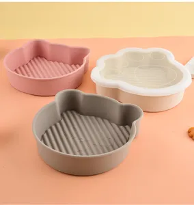Silicone air fryer basket and baking pan set, cute bear and paw shapes, food grade kitchenware.