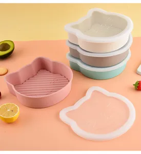 Silicone cat-shaped lunch box food storage container details view, kitchen and bento accessory.