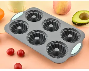 6-Cavity Silicone Bundt Cake Mold Non-Stick Baking Pan Kitchen DIY Dessert Tool Grey