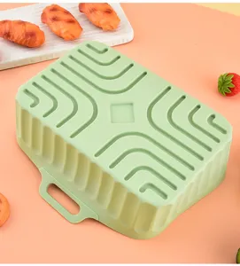 Rectangular silicone air fryer pot baking tray liner with handles kitchen accessory