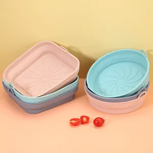 Foldable Silicone Air Fryer Pot Square Round Baking Pan High Temperature Resistant Reusable Kitchen Baking Mat