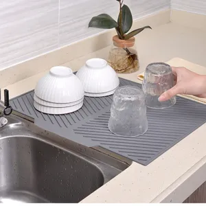 Tapis égouttoir à vaisselle en silicone pour cuisine, tapis de séchage résistant à la chaleur