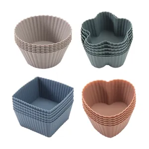 Food-grade silicone cupcake molds set, round square heart muffin baking cups. Ideal.