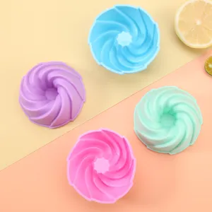 Round silicone chiffon mini cake molds set, colorful baking cups for kitchen and party use.