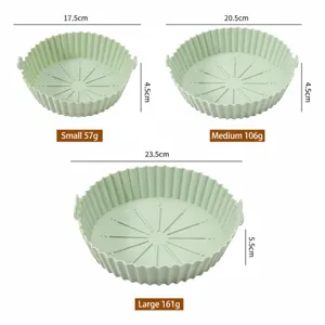 Silicone air fryer pot set of three sizes round baking basket heat-resistant liner for oven.