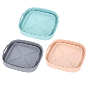 Zusammenklappbare quadratische Silikon Backform fuer Heissluftfritteuse 3 Farben Set