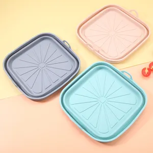 Foldable square silicone air fryer pot baking mat, heat resistant oven trayliner.