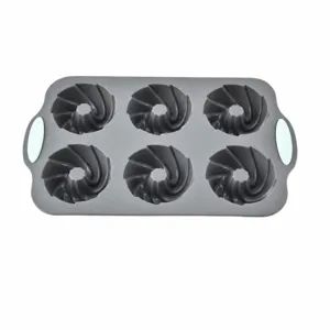 6-cavity silicone cake mold grey baking pan with green handles for mousse DIY pastries