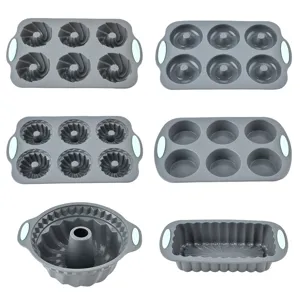 6-hole silicone baking mold set grey bundt cake donut muffin pan kitchen tool for DIY