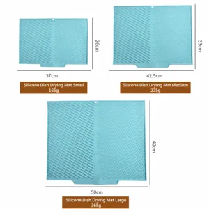 Tableau des tailles de tapis d'égouttoir en silicone, tapis de cuisine résistant à la chaleur.