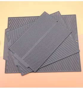 Silicone draining mat detail showing non-slip diagonal texture and flexible kitchen drying surface.