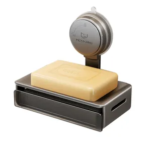 Wall-mounted suction soap holder with drainage rack and sponge for bathroom and kitchen.