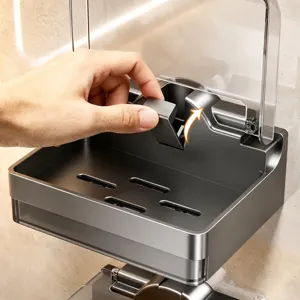 Wall-mounted suction soap dish with lid, punch-free draining soap holder for bathroom.