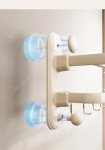 Cream style punch-free suction cup towel rack bathroom wall-mounted rotating storage shelf